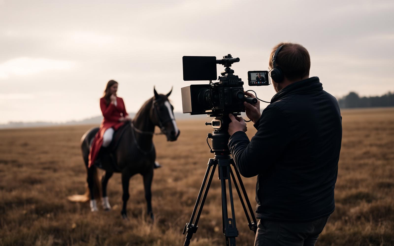 Film crew on location in the English countryside